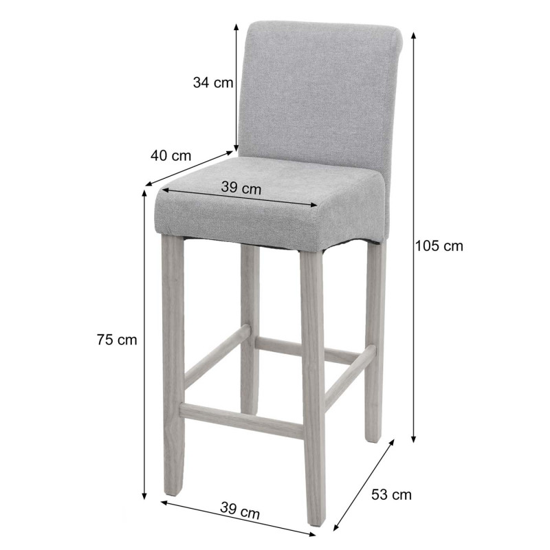 Tabouret de bar tabouret de comptoir, bois - gris foncé, pieds clairs, tissu/textile