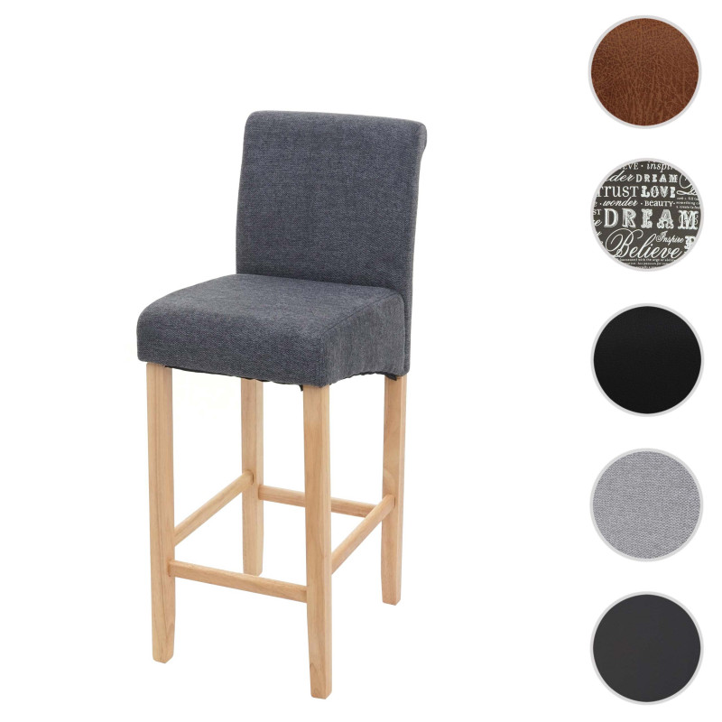 Tabouret de bar tabouret de comptoir, bois - gris foncé, pieds clairs, tissu/textile