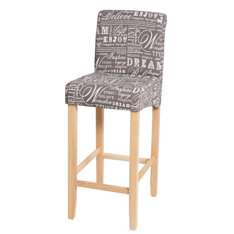 Tabouret de bar tabouret de comptoir, bois - écriture, gris, pieds clairs, tissu/textile