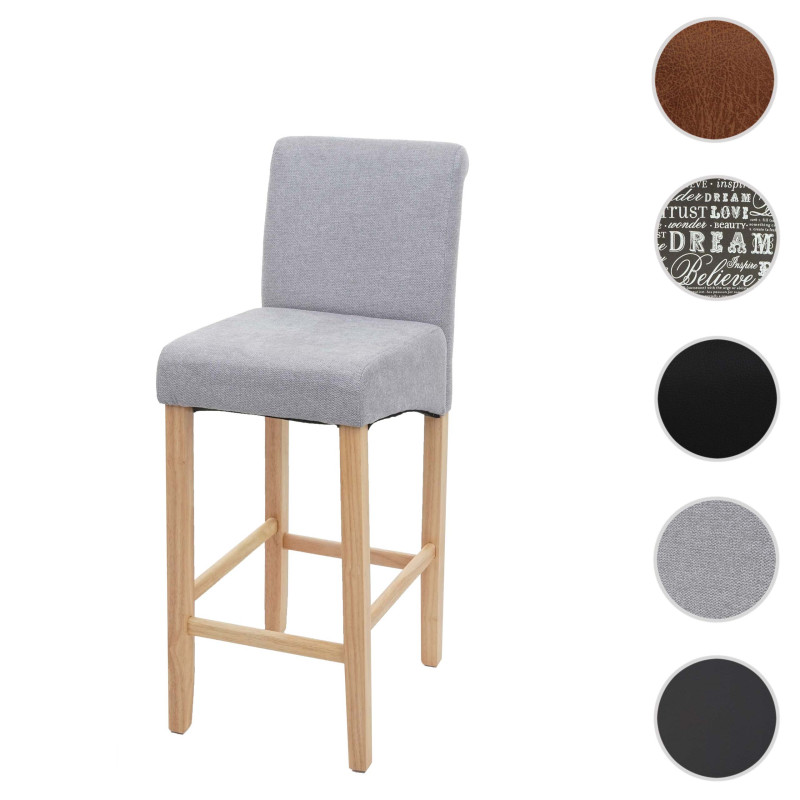 Tabouret de bar tabouret de comptoir, bois - gris clair, pieds clairs, tissu/textile