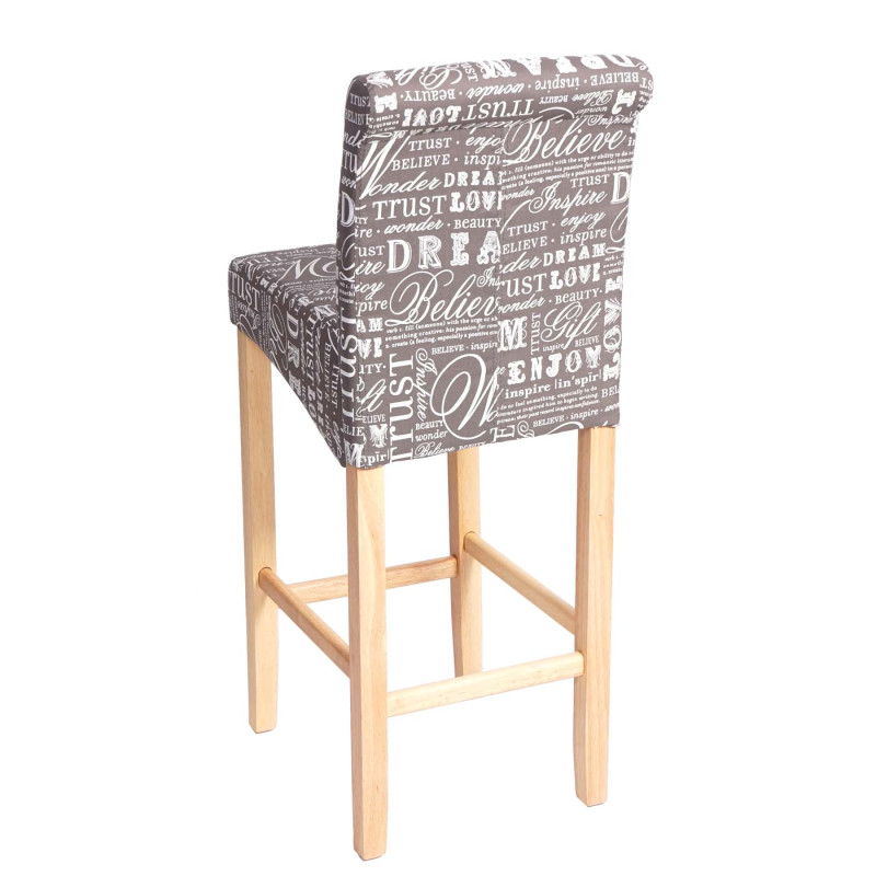 Tabouret de bar tabouret de comptoir, bois - écriture, gris, pieds clairs, tissu/textile