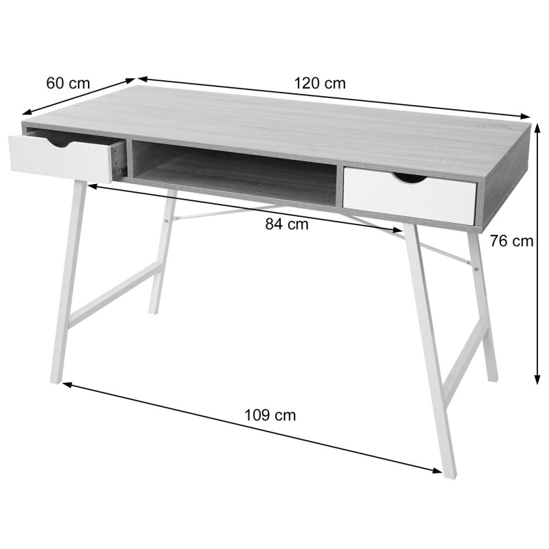 Bureau table d'ordinateur de bureau, structure 3D 120x60xcm - blanc