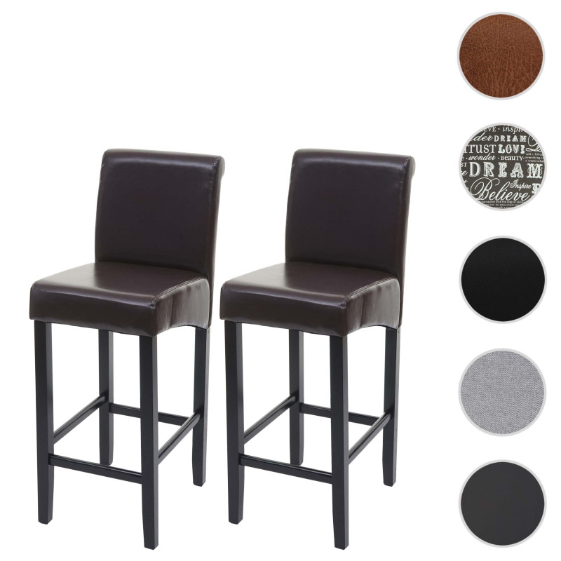 2x tabouret de bar tabouret de comptoir, bois - gris mat, pieds clair, similicuir