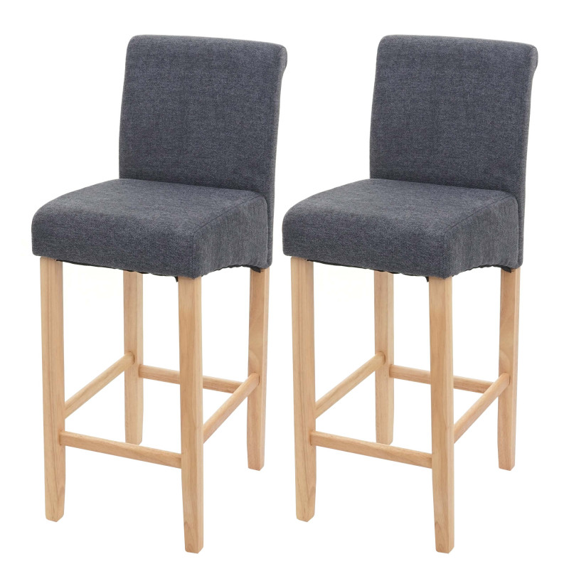 2x tabouret de bar tabouret de comptoir, bois - gris foncé, pieds clairs, tissu/textile