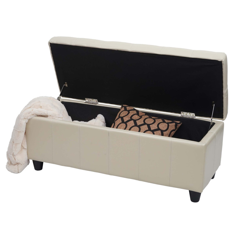 Banc/banquette/coffre de rangement Kriens, 114x45x45cm, similicuir - crème