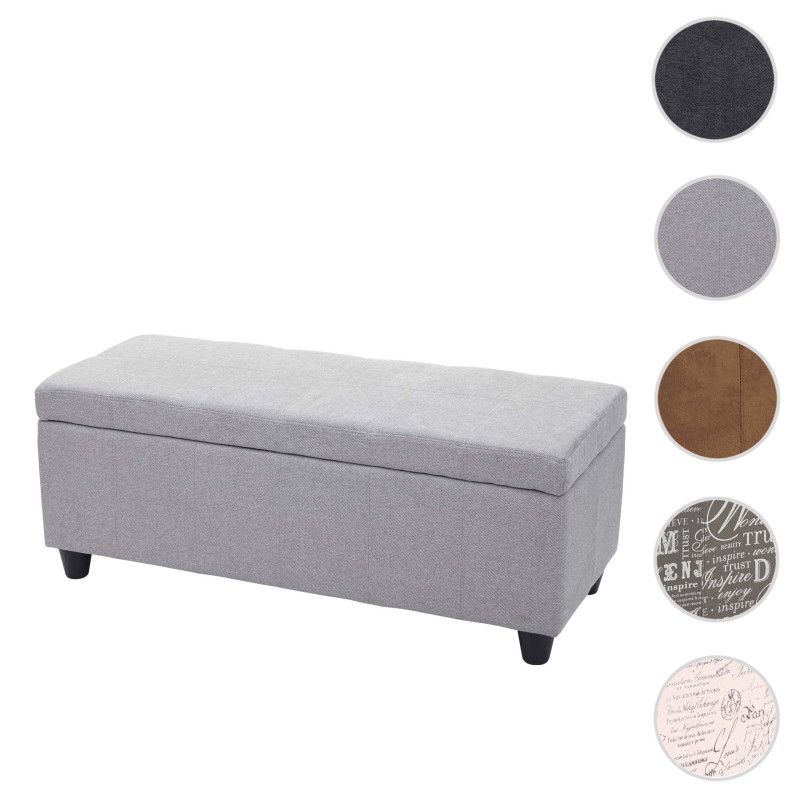 Coffre de rangement Kriens, banc, tissu/textile, 45x114x45cm - gris clair