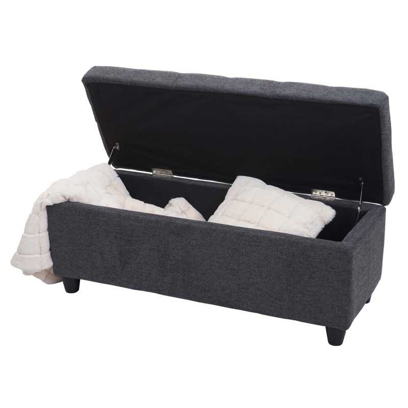 Coffre de rangement Kriens, banc, tissu/textile, 45x114x45cm - gris foncé