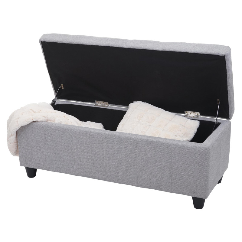 Coffre de rangement Kriens, banc, tissu/textile, 45x114x45cm - gris clair