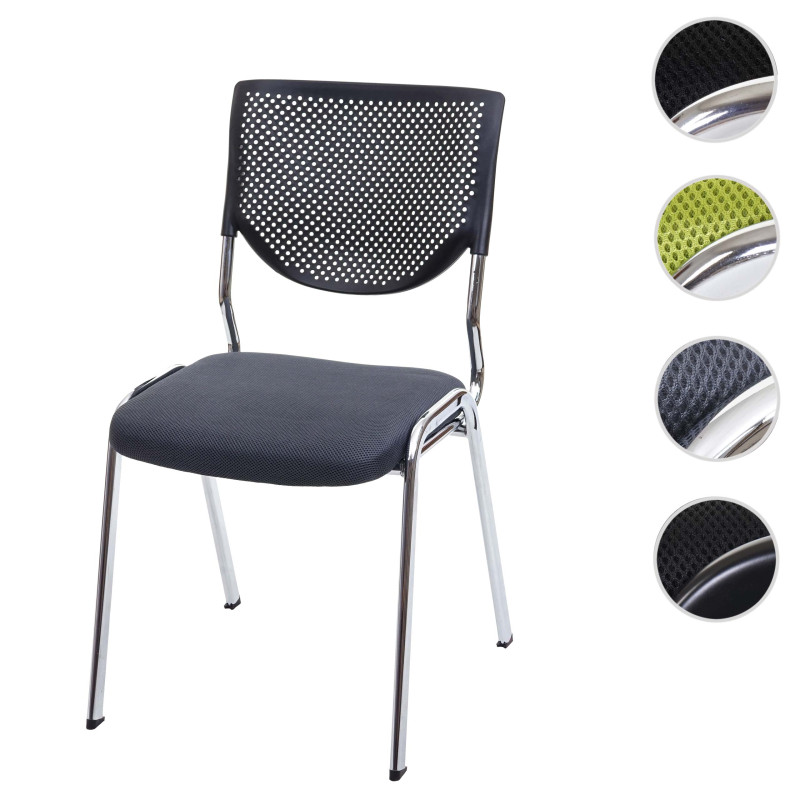 Chaise visiteur T401, chaise de conférence empilable, tissu/textile - siège noir, pieds noirs