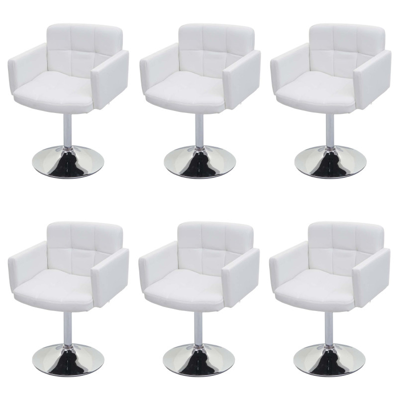 Lot de 6 chaises de salle à manger Orlando,  pivotante chaise, similicuir chrome - blanc