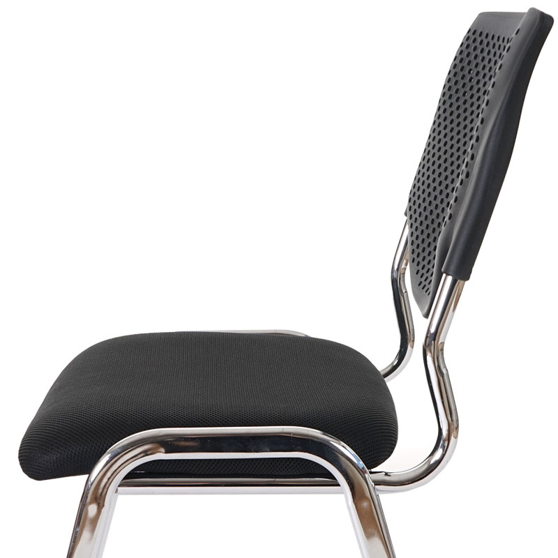 Chaise visiteur T401, chaise de conférence empilable, tissu/textile - siège noir, pieds chromés