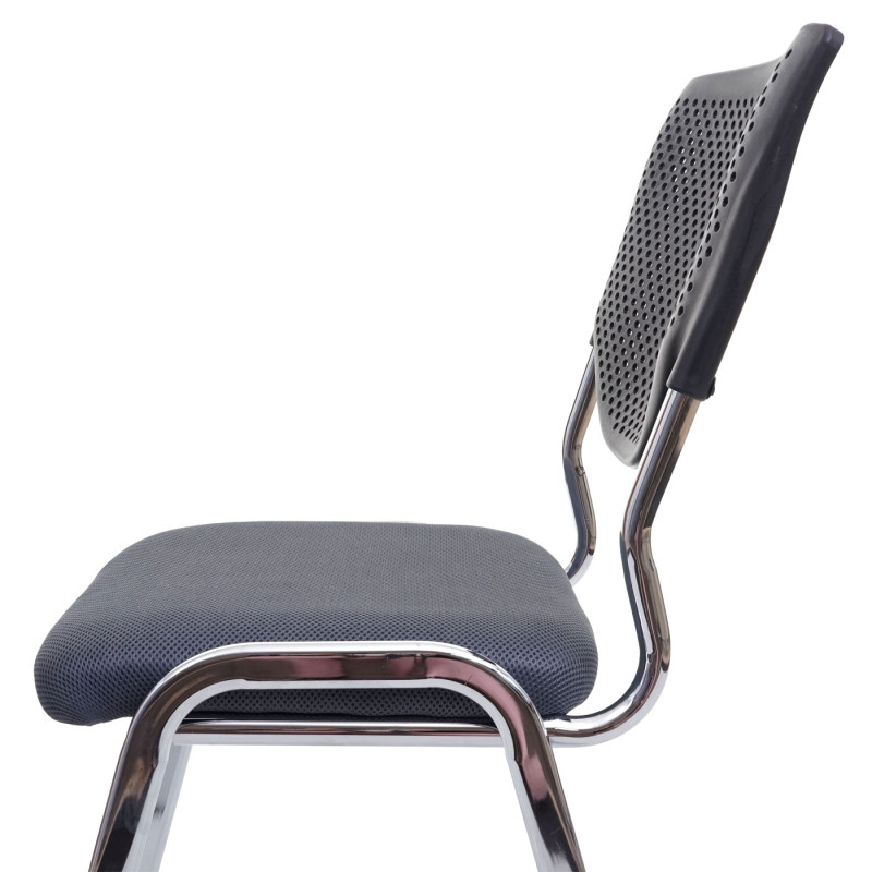 Chaise visiteur T401, chaise de conférence empilable, tissu/textile - siège gris foncé, pieds chromés