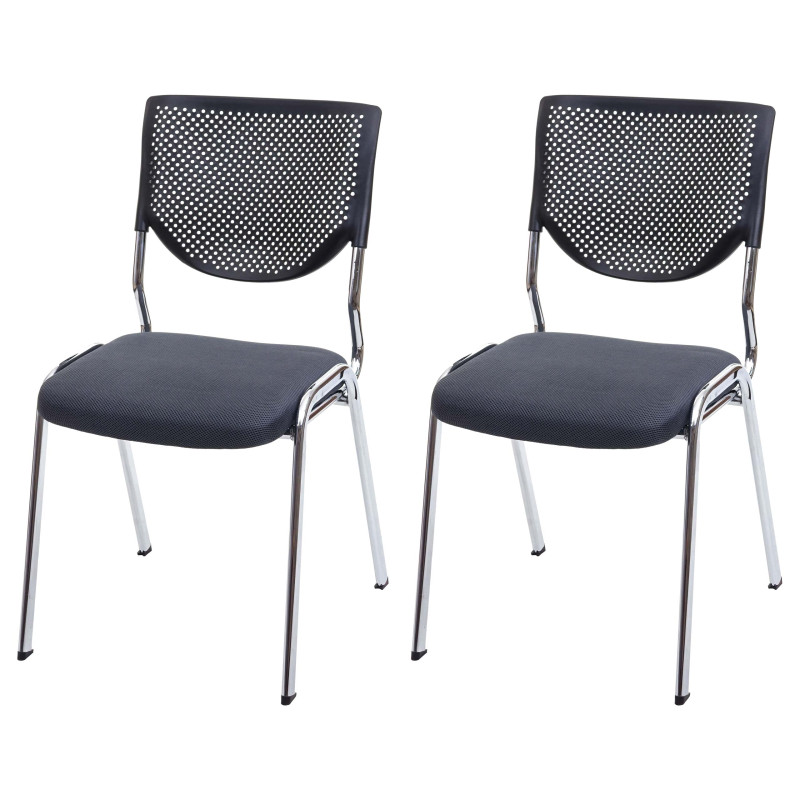 2x chaise visiteur T401, chaise de conférence empilable, tissu/textile - siège gris foncé, pieds chromés