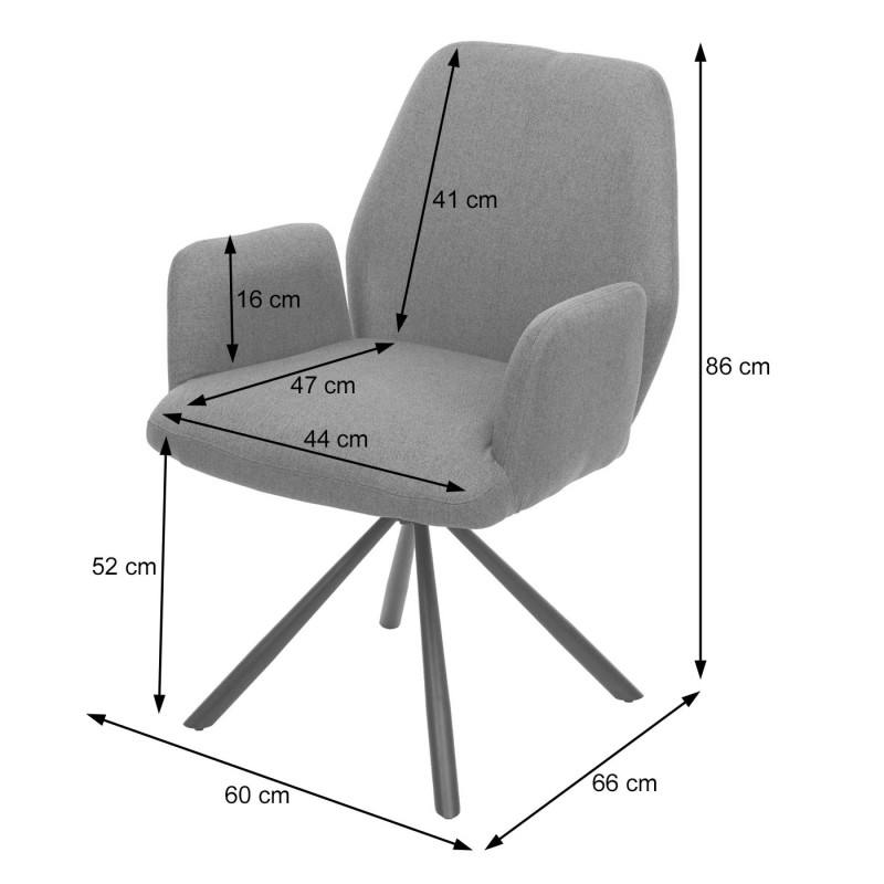 6x chaise de salle à manger  chaise inclinable tissu/textile acier - gris foncé