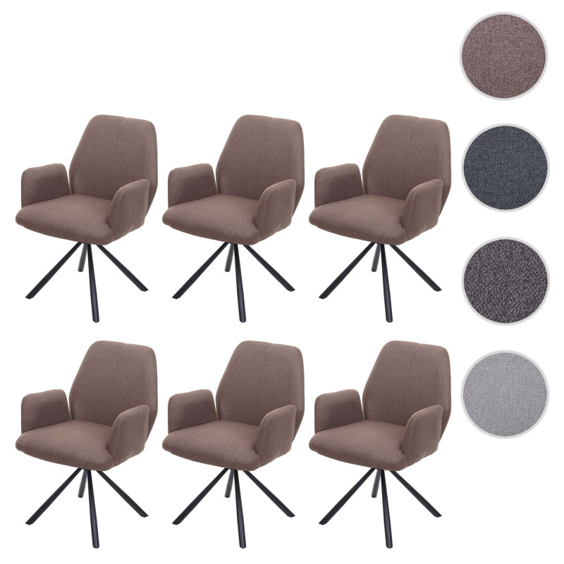 Lot de 6 chaises de salle à manger , chaise pivotante Auto-Position tissu/textile acier - brun