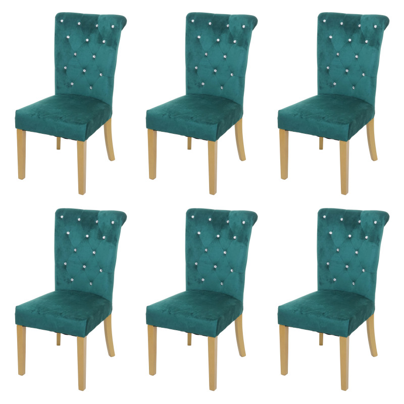 Lot de 6 chaises de salle à manger , rivets velours - vert foncé, pieds dorés