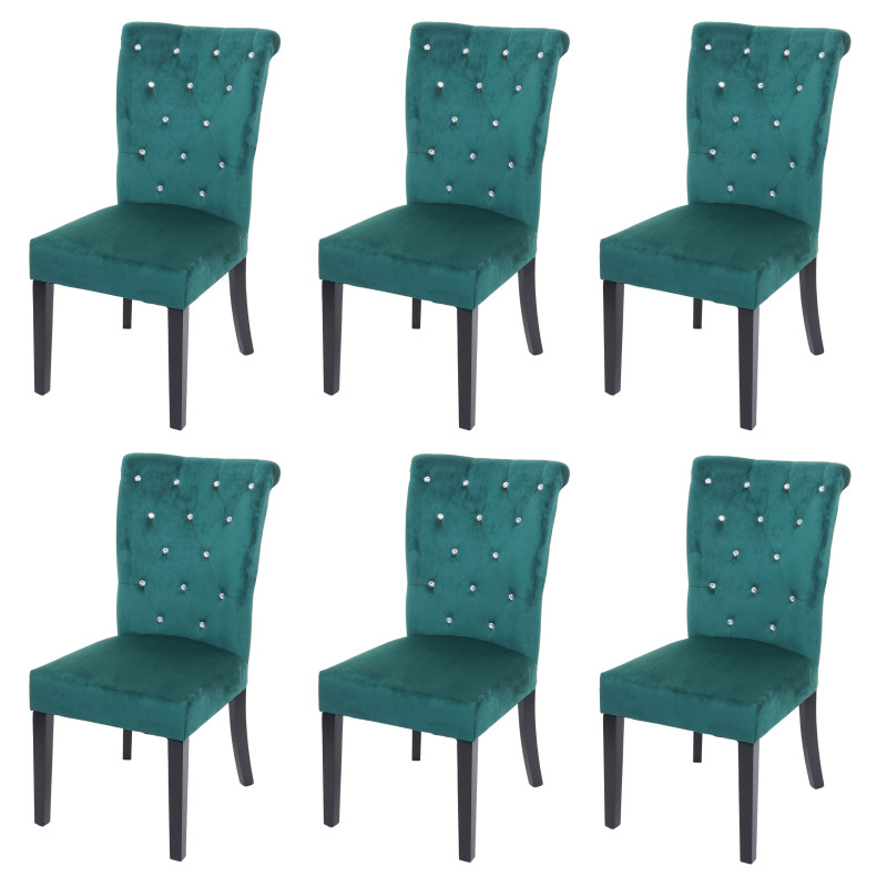 6x chaise de salle à manger , rivets velours - vert foncé, pieds noirs