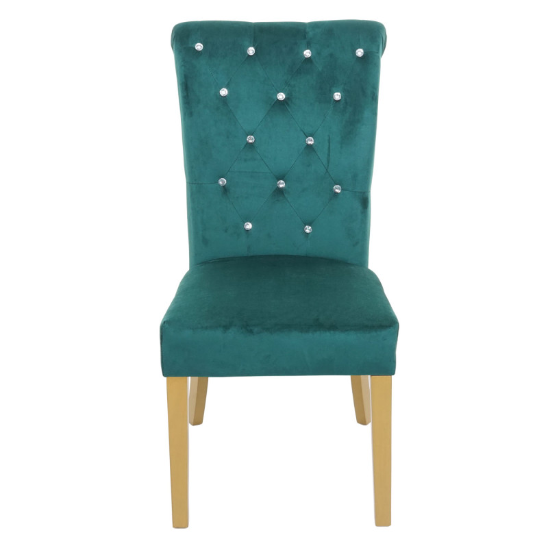 Lot de 6 chaises de salle à manger , rivets velours - vert foncé, pieds dorés