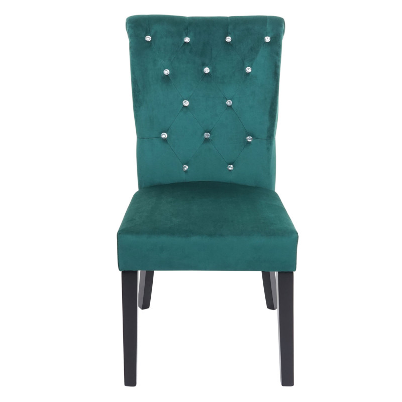 6x chaise de salle à manger , rivets velours - vert foncé, pieds noirs