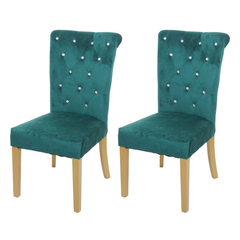 2x chaise de salle à manger , velours riveté - vert foncé, pieds dorés