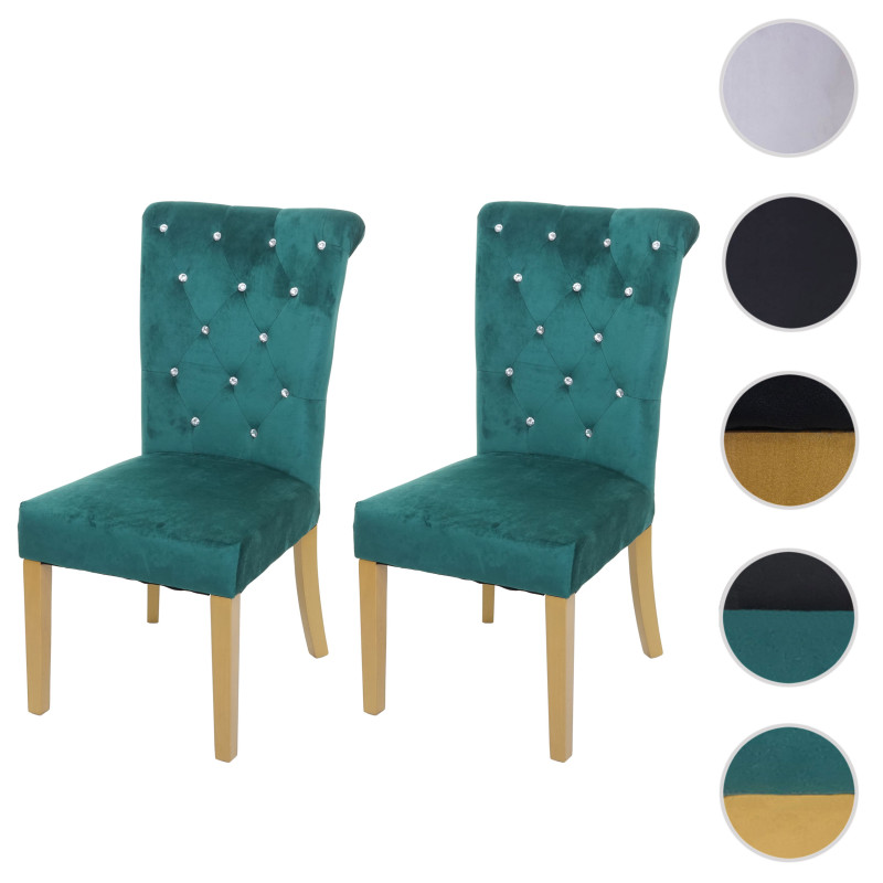 2x chaise de salle à manger , velours riveté - vert foncé, pieds dorés