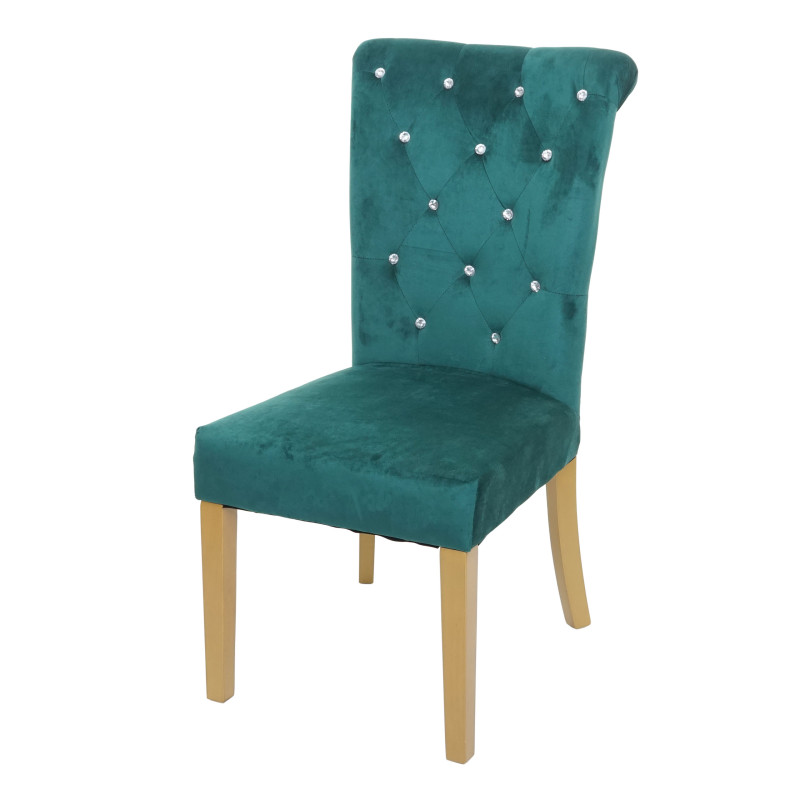 Chaise de salle à manger , velours riveté - vert foncé, pieds dorés