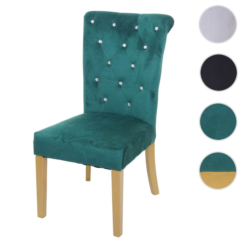 Chaise de salle à manger , velours riveté - vert foncé, pieds dorés