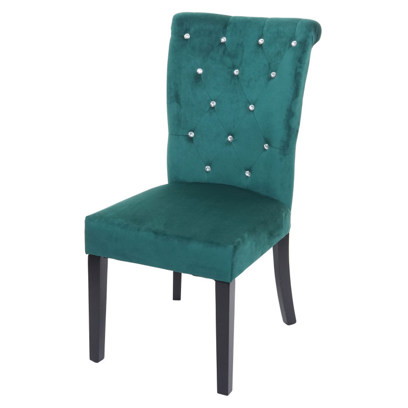 Chaise de salle à manger , velours riveté - vert foncé, pieds noirs