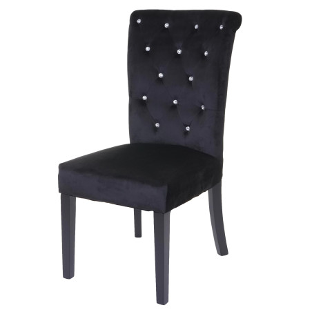 Chaise de salle à manger , velours riveté - noir, pieds noirs