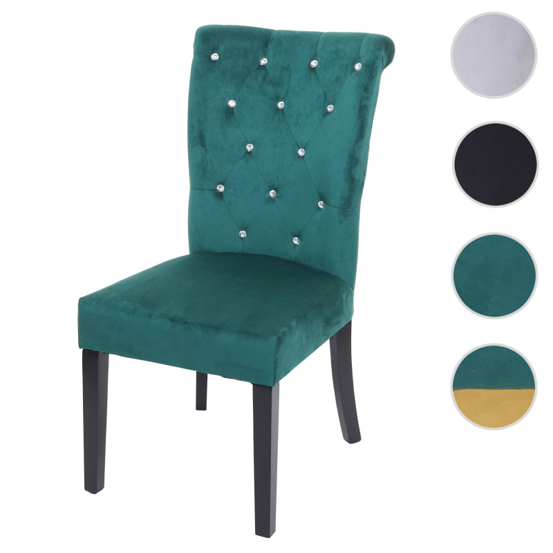 Chaise de salle à manger , velours riveté - vert foncé, pieds noirs