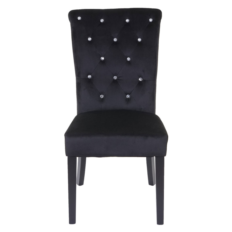 Chaise de salle à manger , velours riveté - noir, pieds noirs