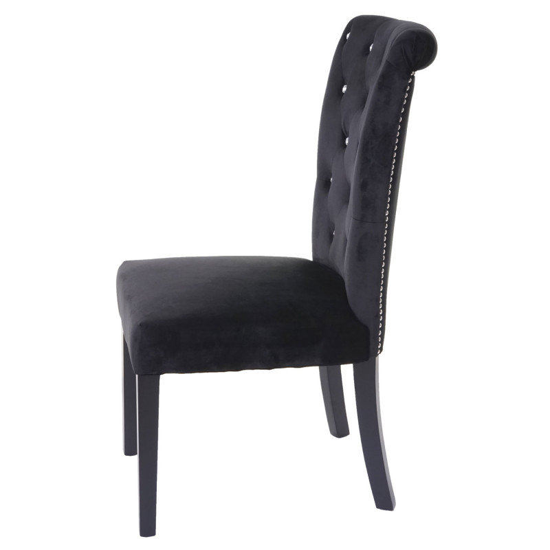 Chaise de salle à manger , velours riveté - noir, pieds noirs