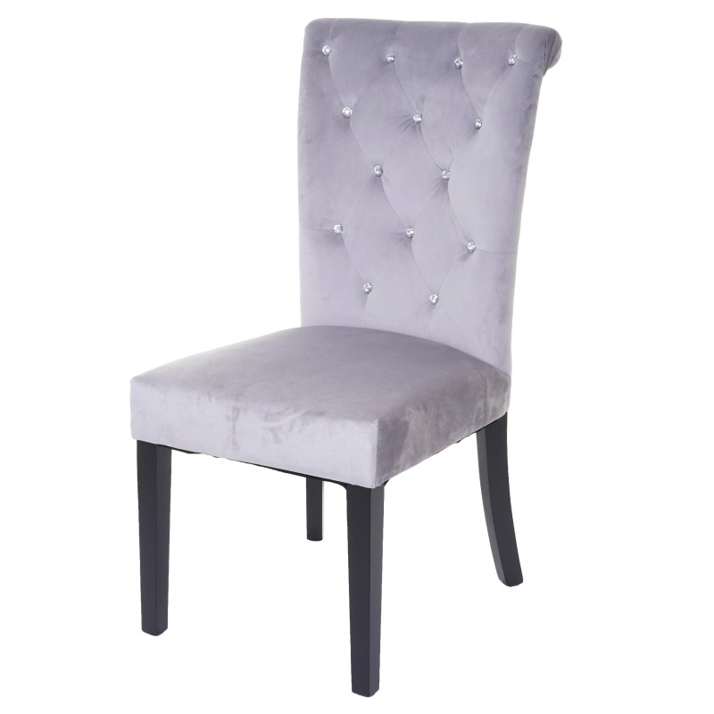 Chaise de salle à manger , velours riveté - gris clair, pieds noirs