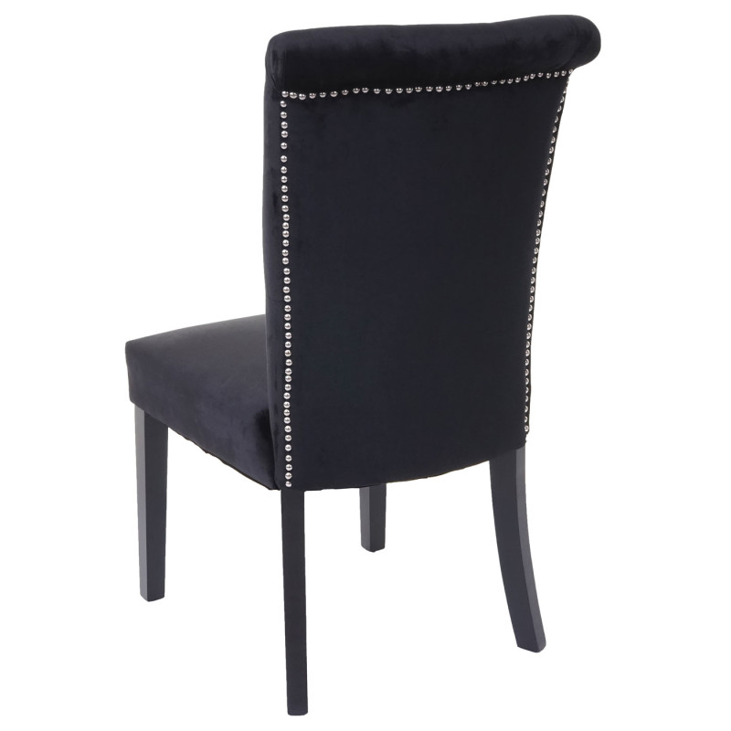 Chaise de salle à manger , velours riveté - noir, pieds noirs