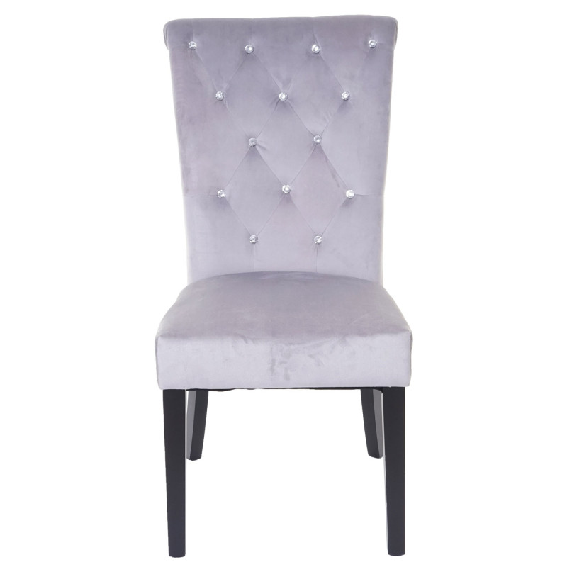 Chaise de salle à manger , velours riveté - gris clair, pieds noirs