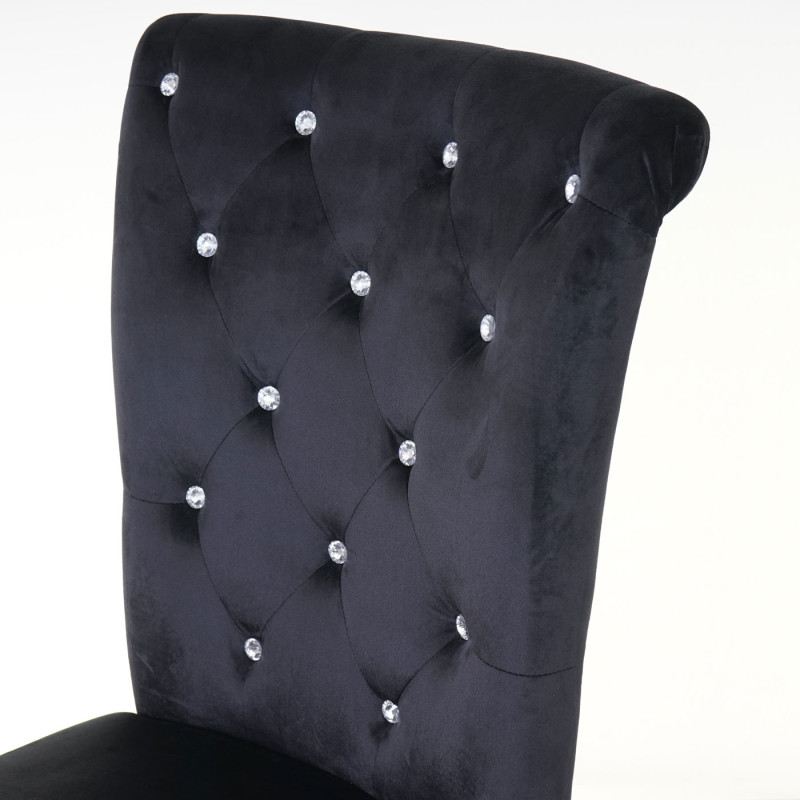 Chaise de salle à manger , velours riveté - noir, pieds noirs