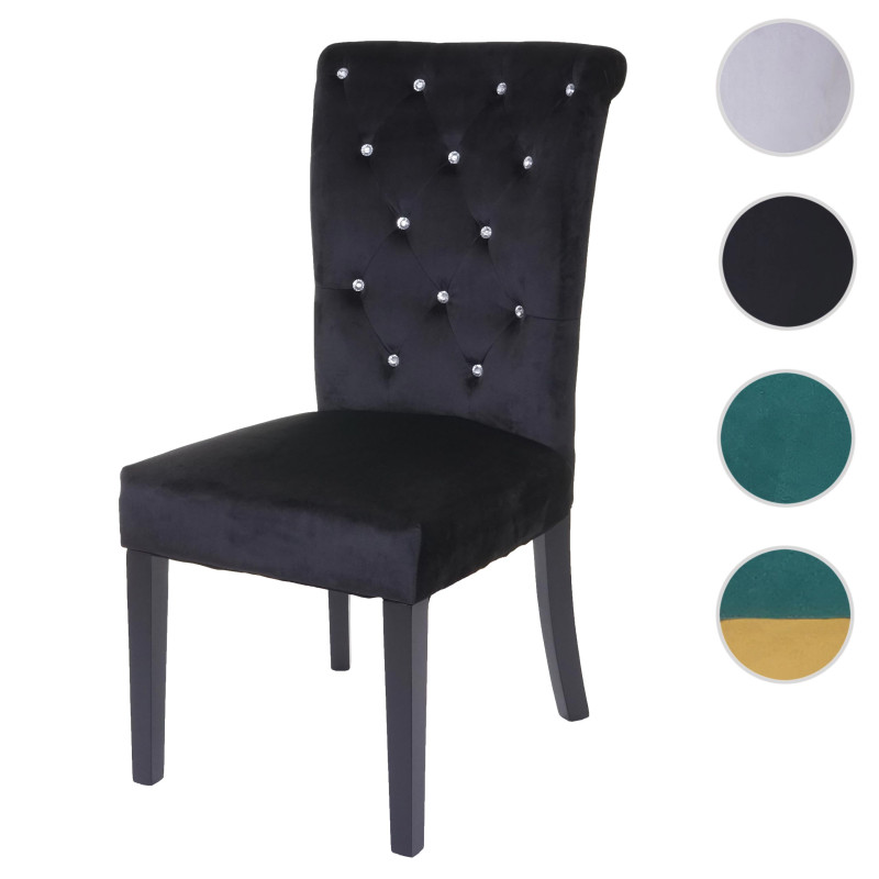 Chaise de salle à manger , velours riveté - noir, pieds noirs