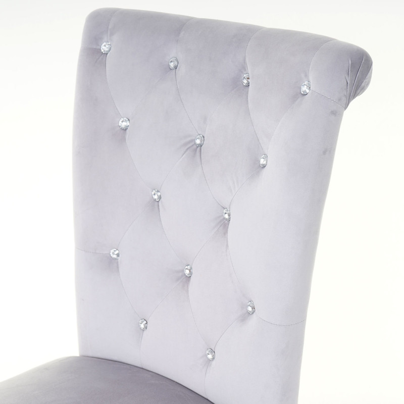 Chaise de salle à manger , velours riveté - gris clair, pieds noirs