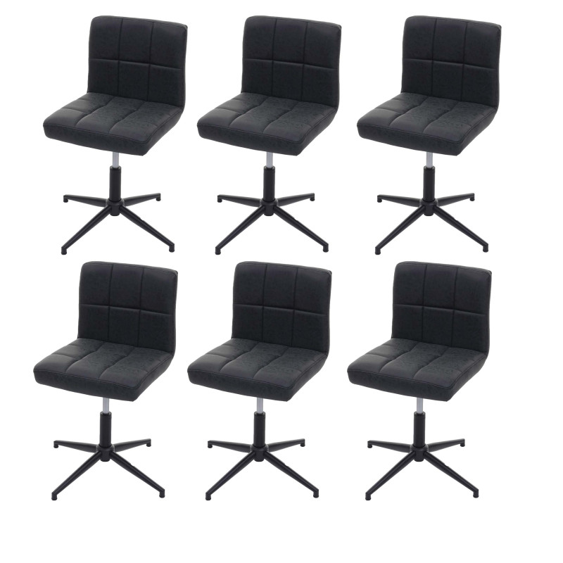 Lot de 6 chaises de salle à manger Kavala II, , hauteur réglable mécanisme rotatif - similicuir gris foncé, pied noir