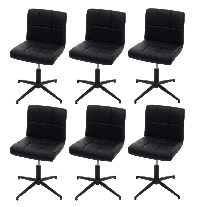 Lot de 6 chaises de salle à manger Kavala II, , hauteur réglable mécanisme rotatif - similicuir noir, pied noir