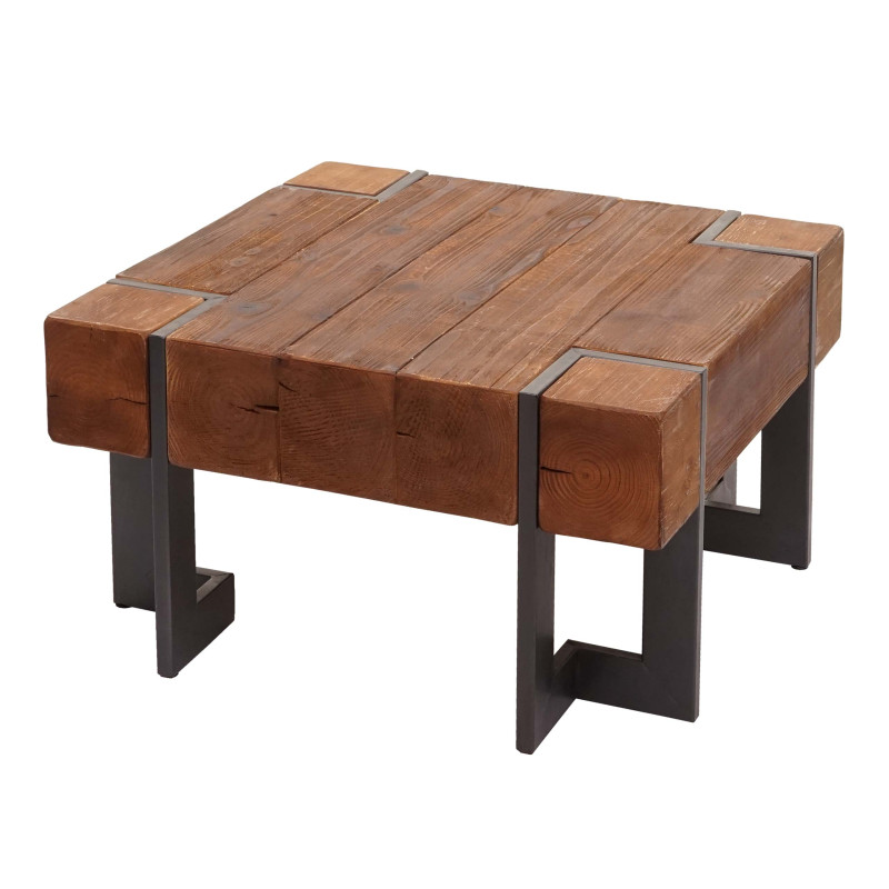 Table basse table de salon, bois de sapin rustique massif - brun 70x70cm