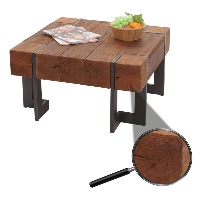 Table basse table de salon, bois de sapin rustique massif - brun 70x70cm