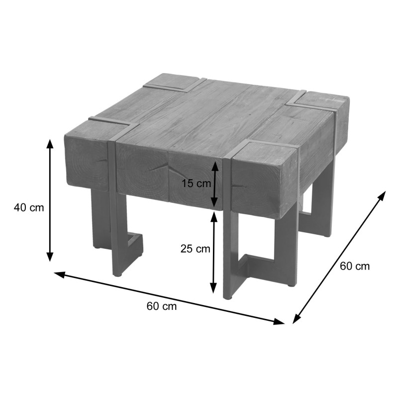 Table basse table de salon, bois de sapin rustique massif - brun 60x60cm