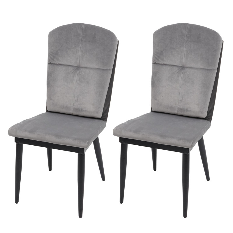 2x chaise de salle à manger - velours, gris-anthracite