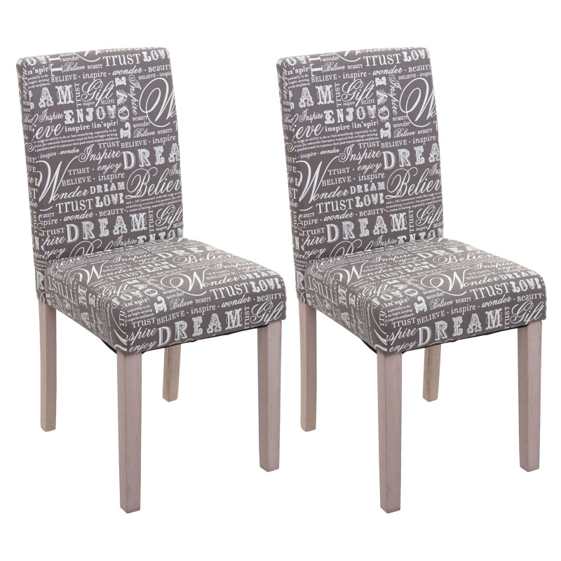 2x Chaise de salle à manger Littau,  - Textile avec écriture, Gris - Chêne