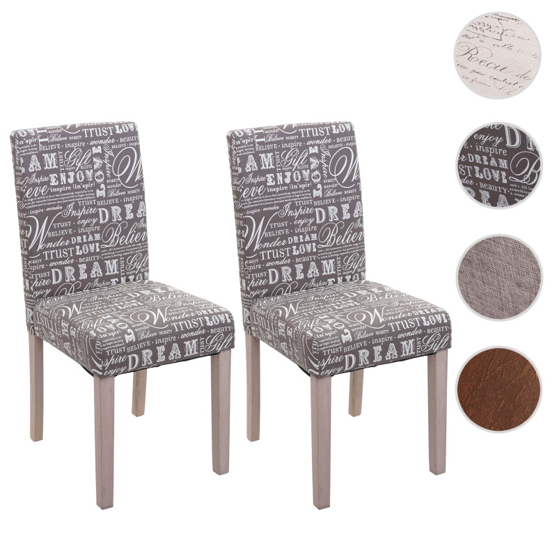 2x Chaise de salle à manger Littau,  - Textile avec écriture, Gris - Chêne