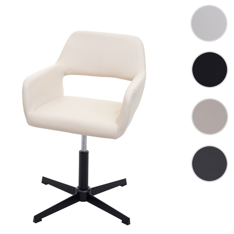 Homeoffice- IV, chaise de bureau de salon + chaise de salle à manger - similicuir crème, pied noir
