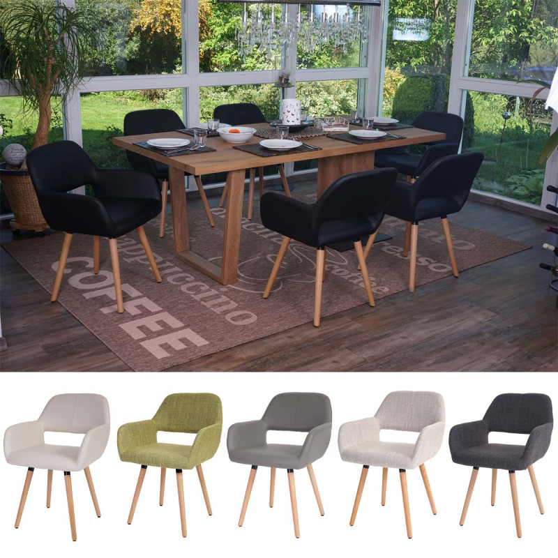 Lot de 6 chaises de salle à manger II, , design rétro années 50 - similicuir/tissu, marron clair, pieds clairs