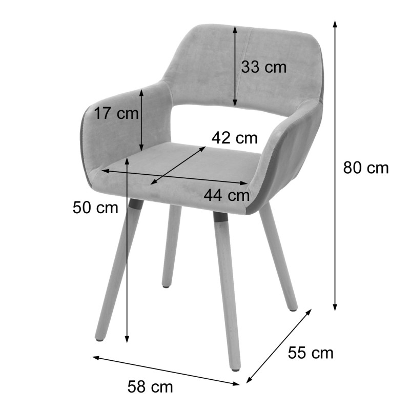 Lot de 6 chaises de salle à manger II, , design rétro années 50 - similicuir/tissu, marron clair, pieds clairs