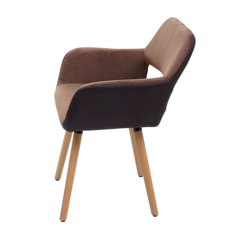 Lot de 6 chaises de salle à manger II, , design rétro années 50 - similicuir/tissu, marron clair, pieds clairs